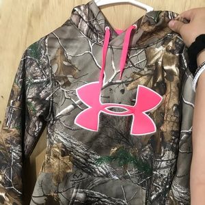 Pink and camo under armour hoodie